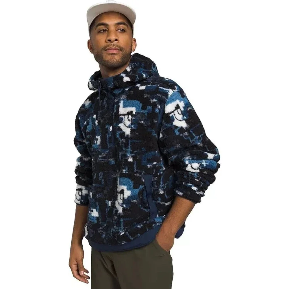 The North Face Campshire Hoodie Men's Small Blue Printed Fleece Pullover PHC148